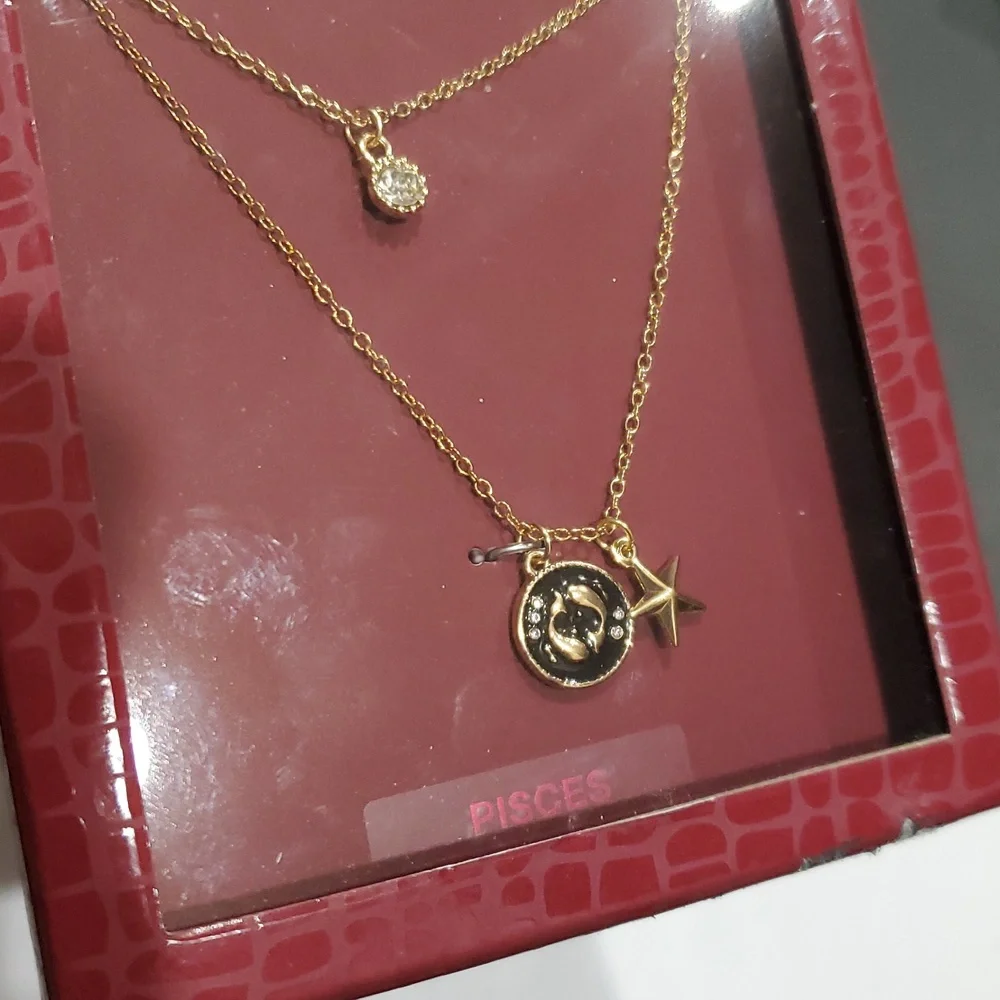 Steve Madden layered cz solitaire and Pisces and star charm pendant necklace new